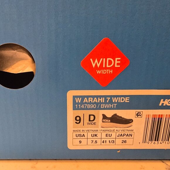 Hoka Arahi 7 9 D Wide Width Shoes Womens Black White Daily Road Race Running NEW - Picture 8 of 13